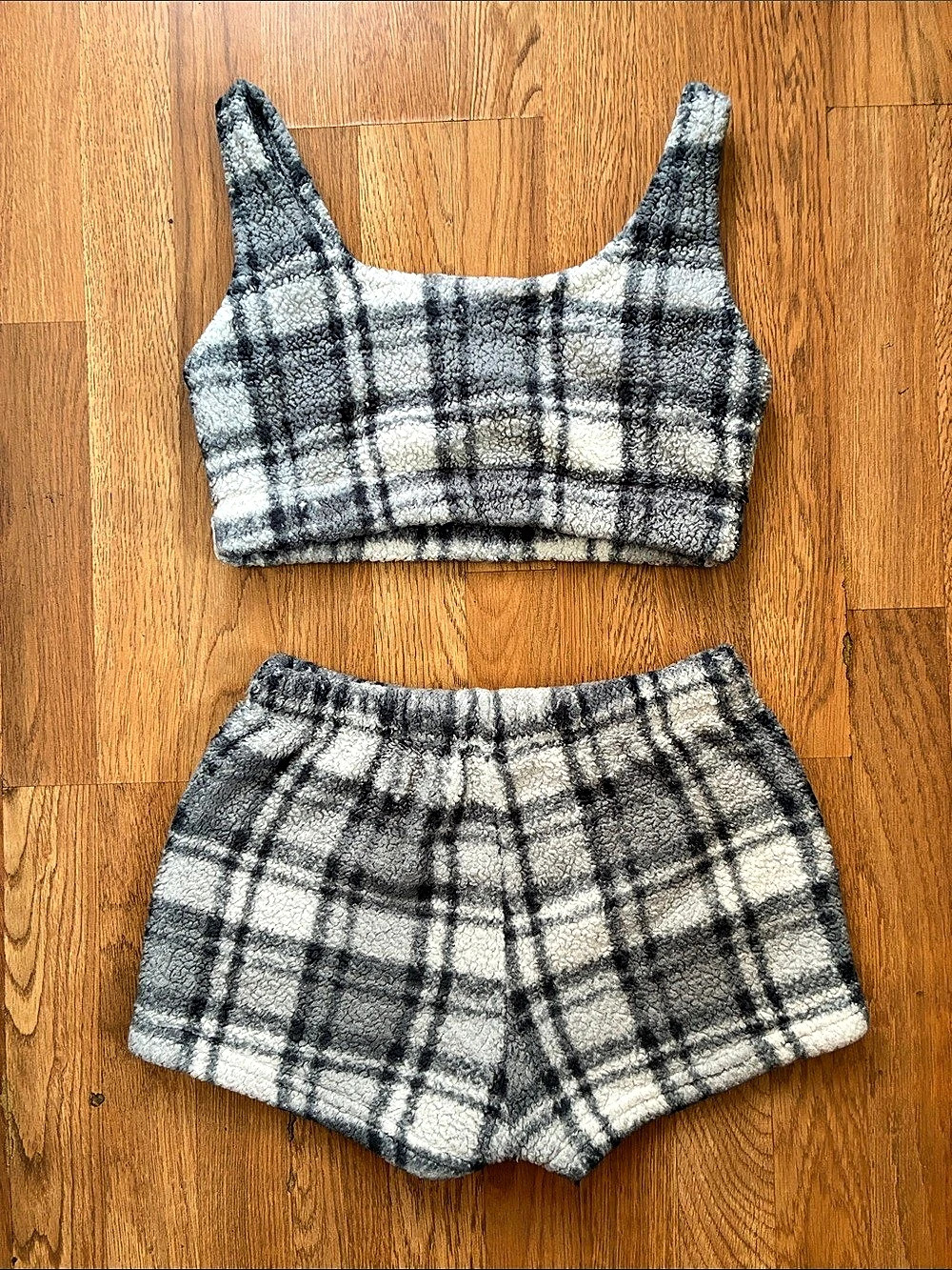 Plaid Two-Piece Set in Gray & White Like New